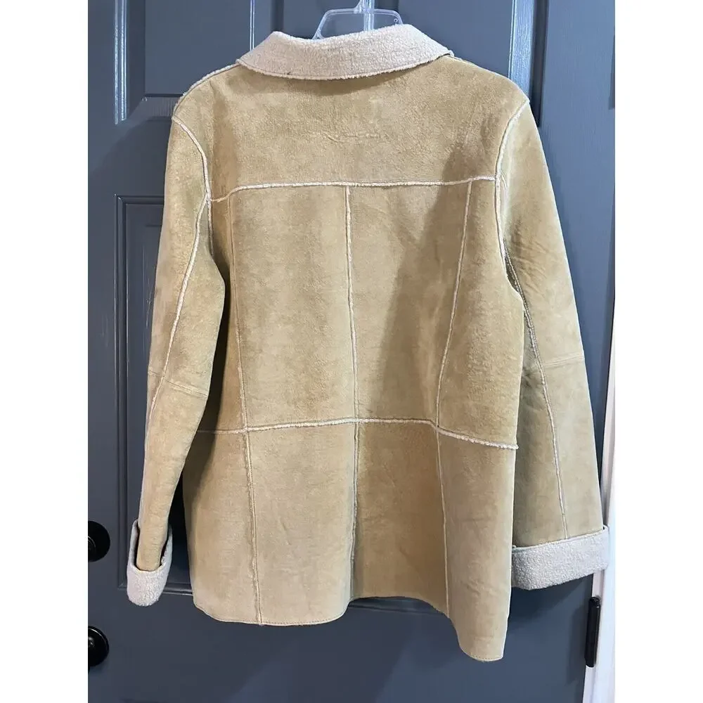 Vintage NY Classic Sports Suede Faux Fur Lined Shearling Jacket Size XL
